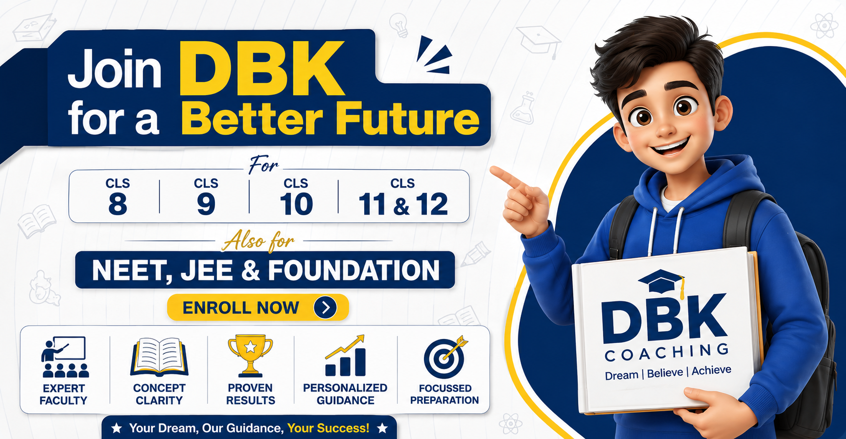 DBKClasses promotional banner for classes 8 to 12
